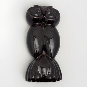 Vintage MCM Ceramic Owl Figurine Glossy Dark Brown 12” Mid Century Modern Decor
